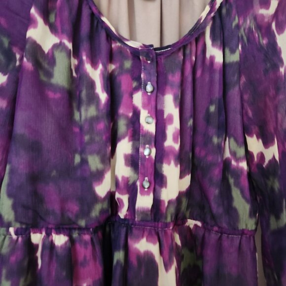 J.Crew Maisie Violet Purple Floral Silk Long Sleeve Sheer Dress Fall Moody Boho - Picture 6 of 10